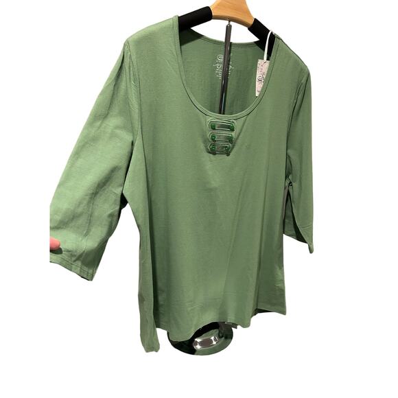 Soft Sensations Women's 3/4 Sleeve Knit Top Green 2SL Plus Scoop Neck - Picture 2 of 6